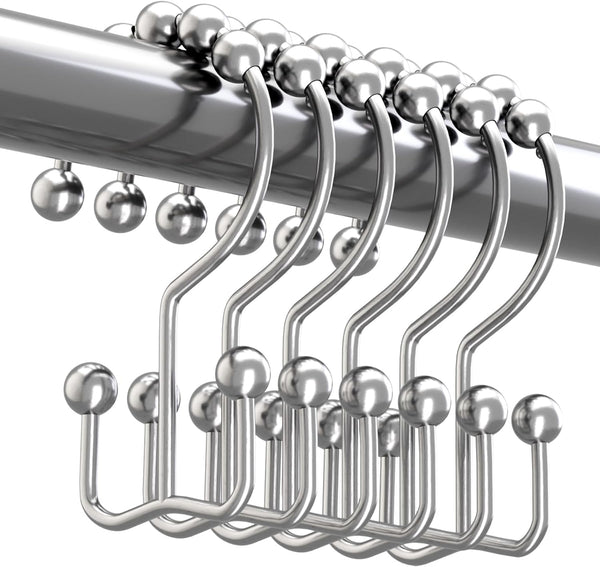 Titanker Shower Curtain Hooks Rings, Rust-Resistant Metal Double Glide Hooks for Bathroom Shower Rods (Set of 12)