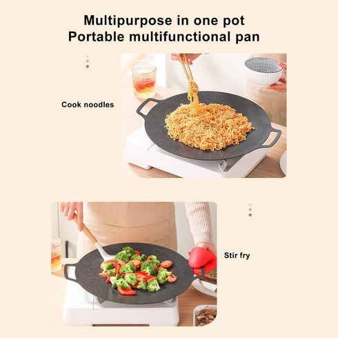 Nonstick Grill Pan, Induction Stove Top Grill Plate, Korean BBQ Round Griddle for Home, Outdoor, Camping