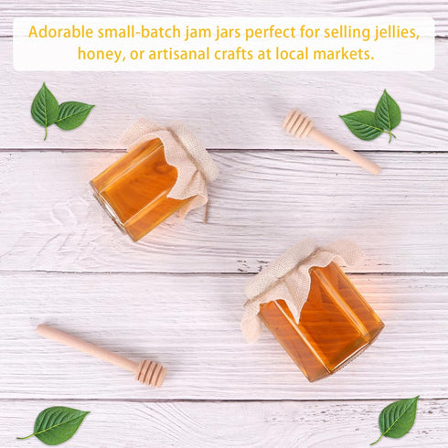6 oz 30-Pack SZUAH Mini Glass Honey Jars | Honey Jars with Wood Dippers, Gold Lids, Gift Bags, Bee Charms, Labels