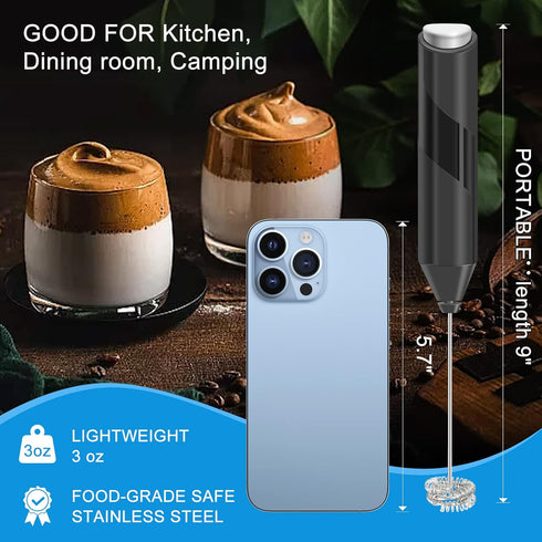 Double Whisk Milk Frother, Handheld Electric Blender Stick, Drink Mixer with Food Grade Stainless Steel Stirrer for