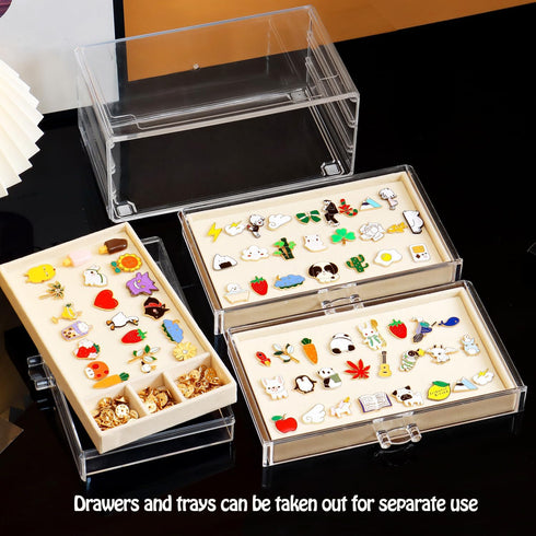 Pin Display Case with 3 Drawers, Dustproof Enamel Pin Collection Display Holder for Collectors