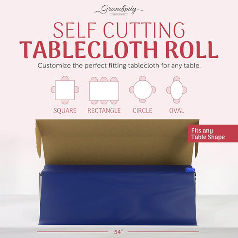 54in 100 Grandipity Plastic Tablecloth Roll - x Ft. Navy Blue Plastic Table Cloths for Parties Disposable with Cutter