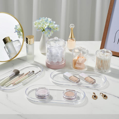SheeChung Clear Acrylic Vanity Tray, 2 Pack, 9.65 in x 4.5 in x 0.79 in, Sturdy Countertop Sink Tray Dispenser