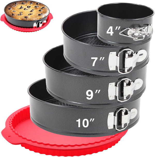 Premium Springform Pan Set - 4, 7, 9, 10 Inches Round Cake Pans with Removable Bottom