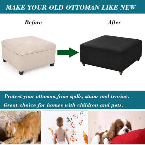 HFCNMY Stretch Square Ottoman Cover Knitted Jacquard Ottoman Cover Washable Square Ottoman Slipcover Storage Ottoman