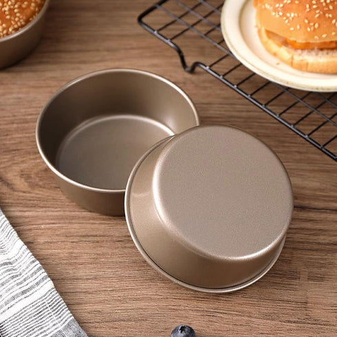 2Pcs Round Steel Mini Bread Cake Pan, 4 Inch Non-Stick Hamburger Bun Molds, Cheesecake Baking Mold for Kitchen Bakeware
