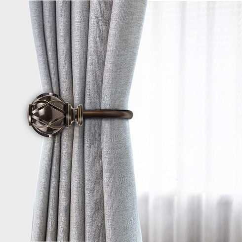 KAMANINA Decorative Curtain Drapery Holdbacks with Netted Texture Finials, Antique Bronze (1 Pair/2 Pack)