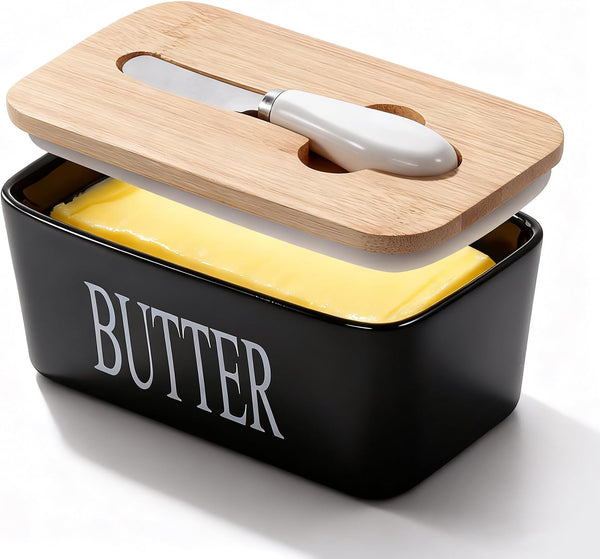 GVUHR Ceramic Butter Dish with Lid And KnifeAirtight Butter Crock with Lid for