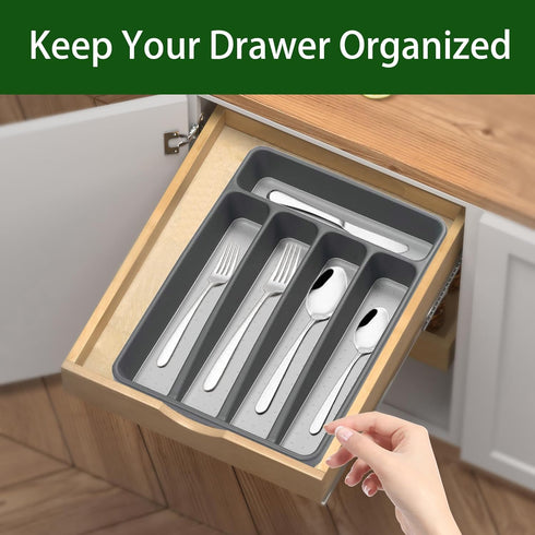 Silverware Organizer Utenisl Organizer Holder Kitchen Drawer Organizer Plastic Silverware Tray for Drawer Flatware Organizer 5 Compartment Black by Loyareal