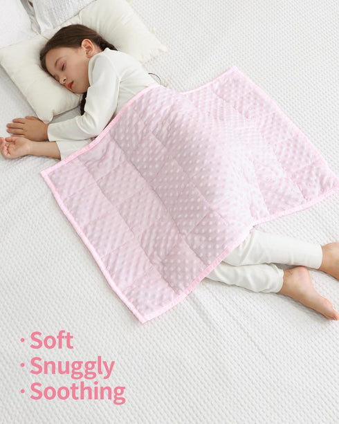 Mr. Sandman 2LBS Weighted Blanket, 20 x 30 Inches, Pink Minky Dots Heavy Blanket with Glass Beads, Soft and Cooling for