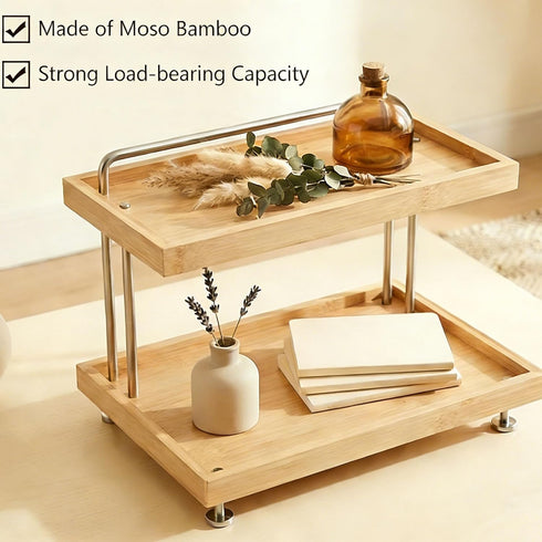 Bamboo Two-Tier Organizer for Kitchen, Bathroom, and Office - Sturdy Storage Rack