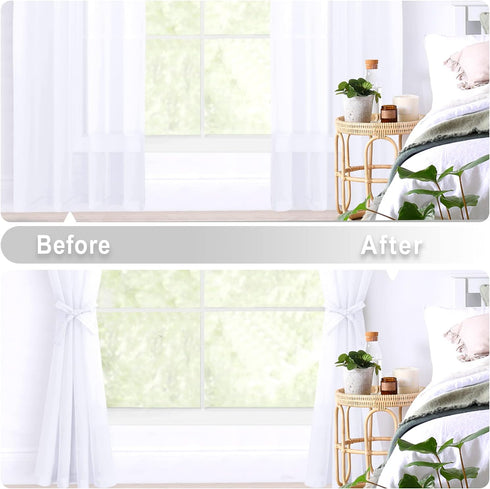 Hiasan White Sheer Curtains, 84 Inches Long with Tiebacks, Lightweight Voile Grommet Window Curtains, Set of 2 Panels