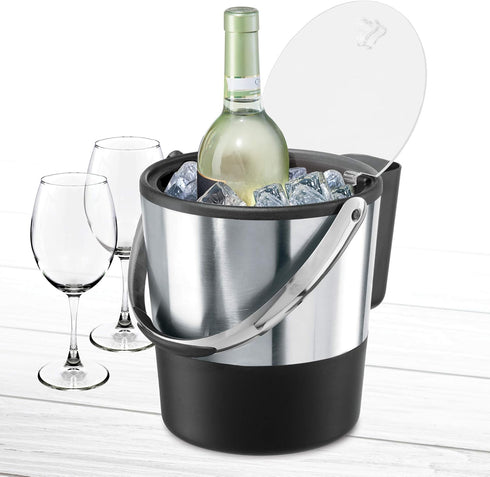 Oggi Insulated Ice Bucket, 4 Quart / 3.8 L, Black Stainless Steel