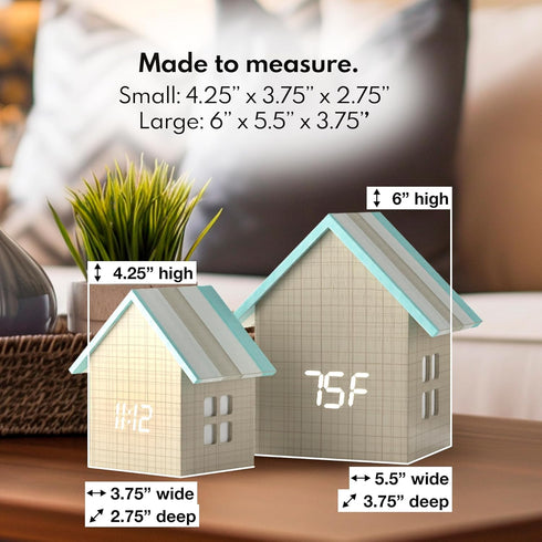 Dimmer Driini Digital House Shaped Alarm Clock with Temperature Display (Stripe Wood) Modern Aesthetic - Cute Cube