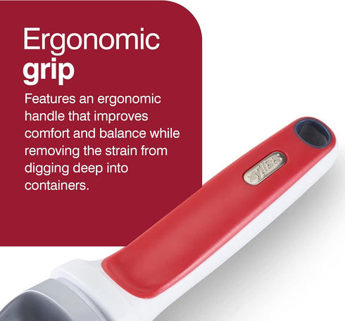 Zyliss Right Scoop Ice Cream Scoop, Ergonomic, Dishwasher-Safe for Gelato, Sorbet, Frozen Yogurt, Red