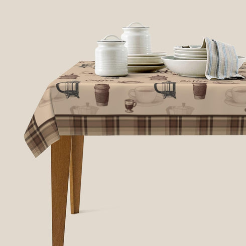 Verdiqor 54x72 Inch Brown Coffee Theme Rectangle Tablecloths, Waterproof Washable Table Cover for Party, Kitchen