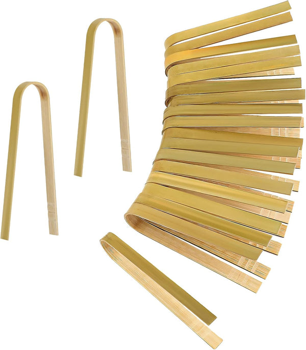 Luter 20pcs Wooden Disposable Cooking Utensils, Mini Bamboo Tongs for Cooking