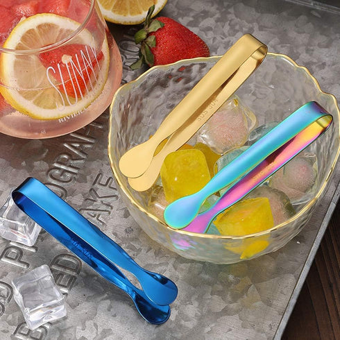 Mini Serving Tongs, Stainless Steel Small Utensils, Ice Tongs, Sugar Tongs, 4.8" (Rainbow Color)