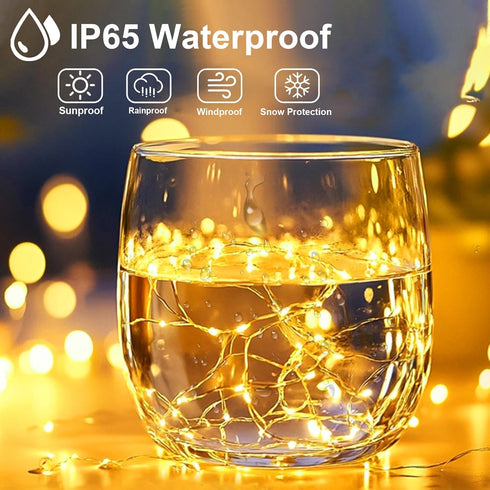 2Pack, 16FT 50LED LED Fairy Lights Battery Operated Warm White String Lights Silver Wire String Light Indoor Outdoor