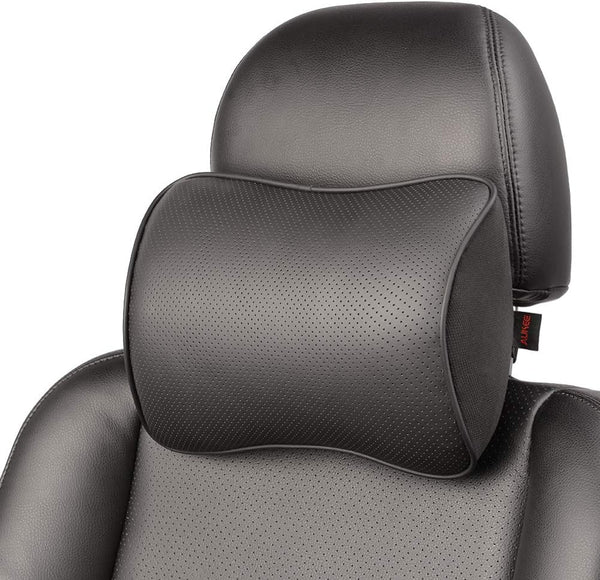 Memory Foam Car Neck Pillow - Soft Leather Headrest for Driving Home Office, Black (1PC)