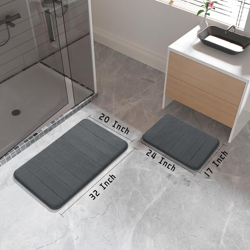 Yimobra Memory Foam Bathroom Rugs Set, 2 Piece Quick Dry Non-Slip Bath Mat for Tub Shower & Sink (Dark Gray)