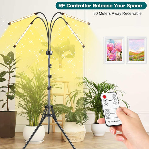 yentbokj 15-63 inches 4/8/12H Grow Lights for Indoor Plants Yellow Light with Adjustable Tripod Stand Plant Light
