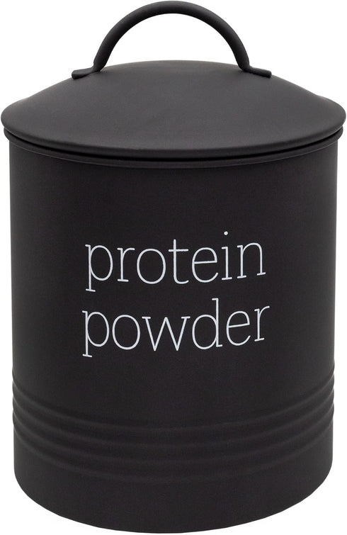 AuldHome Enamelware Protein Powder Canister (Black), Modern Farmhouse Style Storage for Kitchen