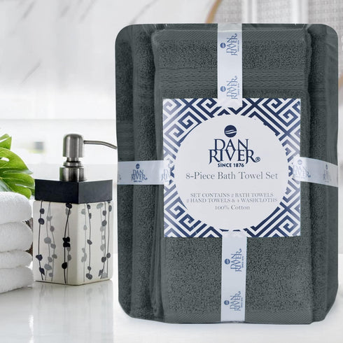 8 2 2 4 600 100% Set, DAN RIVER PC Luxury Bath Towels for Bathroom, Bath, Hand, and Wash Cloths, GSM Ring Spun Cotton