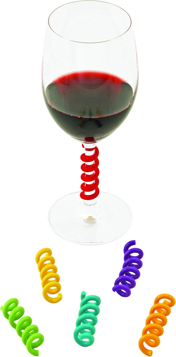 True Zoo Stem Spring Wine Glass Marker Charms, Set of 6 Multicolored Coil Shaped