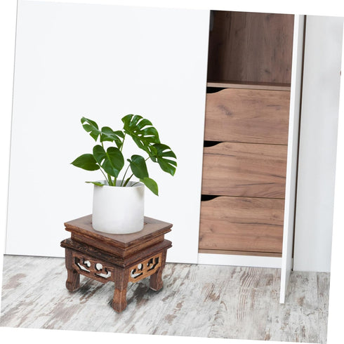 YARNOW Base Flower Pots for Indoor Plants Woodsy Decor Botanical Decor Fish Bowl Wooden Base Small Stool for Plant Wooden Flower Pot Brown Flowerpot Stand Platform Flowerpots Base