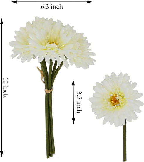 TOPIA Artificial African Daisies Flowers, Pack of 10 White Silk Gerbera Daisies