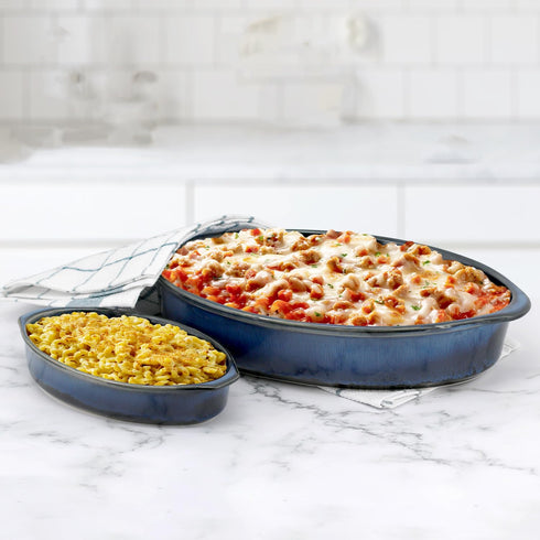 Emeril Lagasse 2-Piece Oval Stoneware Baking Dish Set, 1 & 2 Qt for Baking, Microwave, Oven Safe