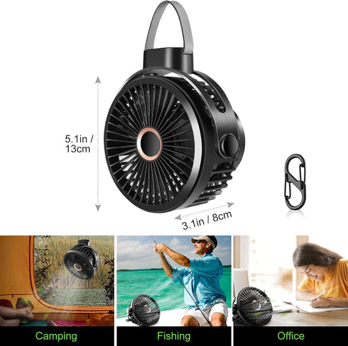 Odoland 2 Packs 10000mAh Camping Rechargeable Fan with Hanging Hook, Portable Battery Operated Tent Fan