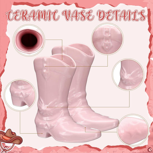 5.9 Inch Country CroBlissful Cowgirl Boot Vase for Book Shelf Ceramic Cowboy Decoration Arrangements Nice Western