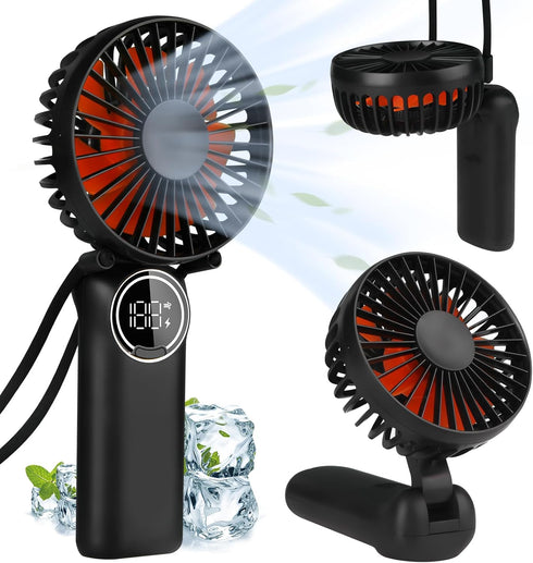Portable Handheld Fan, Mini Desk Fan with LED Display, 180° Foldable Neck Fan for Travel Outdoor (Black)