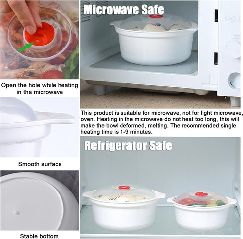 2 PCS Microwave Bowls with Lids: Ramen Cooker Soup Dishes with Handles for Office, College Dorm