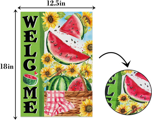 Welcome Watermelon Garden Flag, Sweet Summer Themed Outdoor Decor, 12x18 Inch Double Sided Yard Decoration