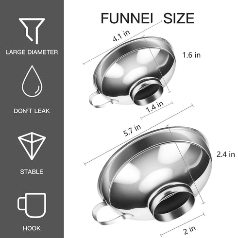 2 PCS Canning Funnel for Wide and Regular Jars, Stainless Steel Funnels for Kitchen Use, Metal Set