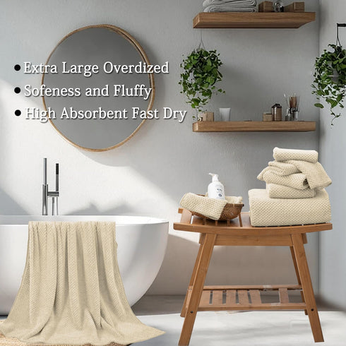 Set 35x70 Inches 600 Set (4-Pack) Extra Large Bath Towels - Beige Luxury GSM Oversized Bath Sheet Towel,Ultra Soft