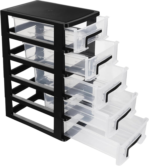 SAFIGLE 5 Drawer Mini Plastic Storage Organizer, Space Saving Bins with Drawers for Crafts, Tools, Stationary