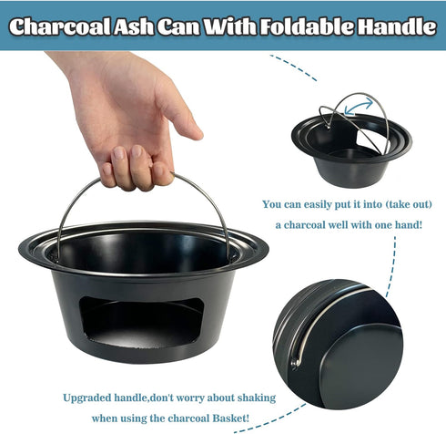 KAMaster Ash Can with Folding Handle Compatible with Large Big Green Egg,Charcoal Ash Collector Must Haves Green Egg