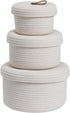 Cottonphant Set of 3 Stylish Round Woven Baskets with Lids - Elegant Storage Solution for Home Decor, Off White