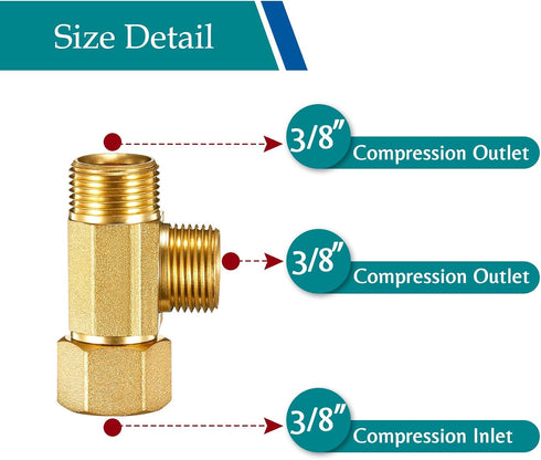 Water Line Adapter Splitter Tee Valve, Fridge Ice Maker Connector with 3/8 T Compression Fittings (2PCS)