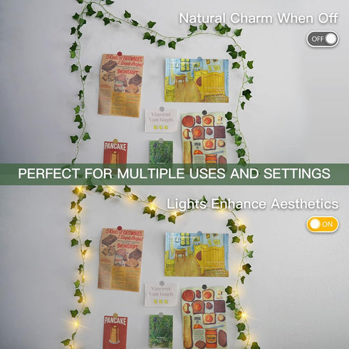 13.1ft 40 suddus Vine with Fairy Lights Battery Operated, LED Ivy String Light with Remote, Leaf Lights for Bedroom