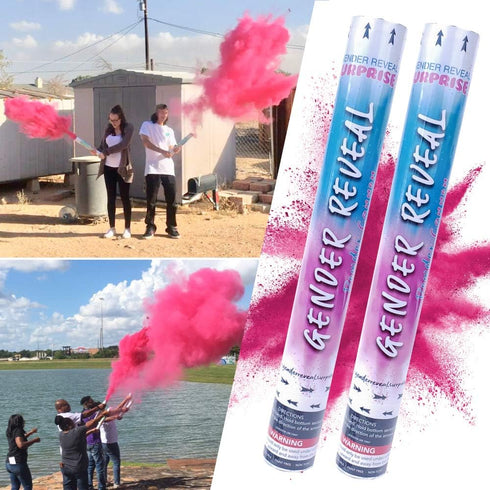 16 Inch 2 Pack Gender Reveal Surprise - Pink Gender Reveal Powder Cannon Bundle - Easy to Use Pink Powder Cannon