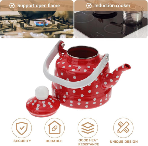 Luxshiny Enamel Stovetop Pour-Over Coffee and Tea Kettle, Small Boiling Water Pot, Camping Teapot