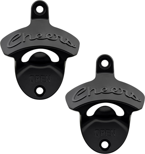 Wall Mounted Bottle Opener, Black Beer Cap Opener for Garage and Man Cave, Pack of 2