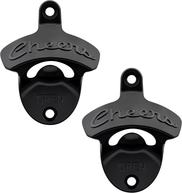 Wall Mounted Bottle Opener, Black Beer Cap Opener for Garage and Man Cave, Pack of 2