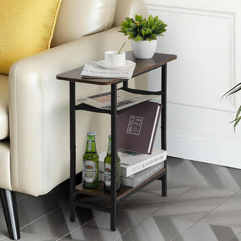 Tedheve 3-Tier Set 2 Side Table of for Living Room, Narrow End Table for Small Spaces with Wide Storage Top, Rustic