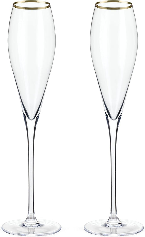 Viski Gold-Rimmed Crystal Champagne Flutes, Stemmed Wine Martini Glass Set, Housewarming Wedding Wine Gift - Set of 2,